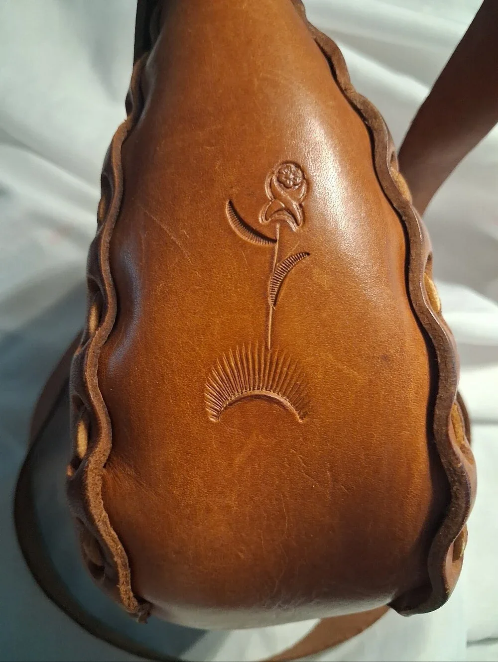 Vintage Hand Tooled Leather Crossbody Saddle Bag